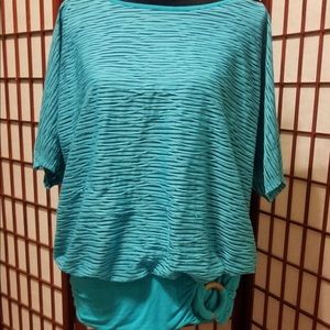 Teal blouse with slimming waist effect-B128